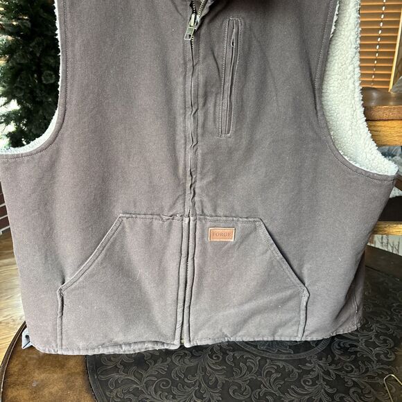 Forge Vest Mens X-Large Brown Canvas Sherpa Lined Full Zip Ranch Work Wear - Picture 3 of 4